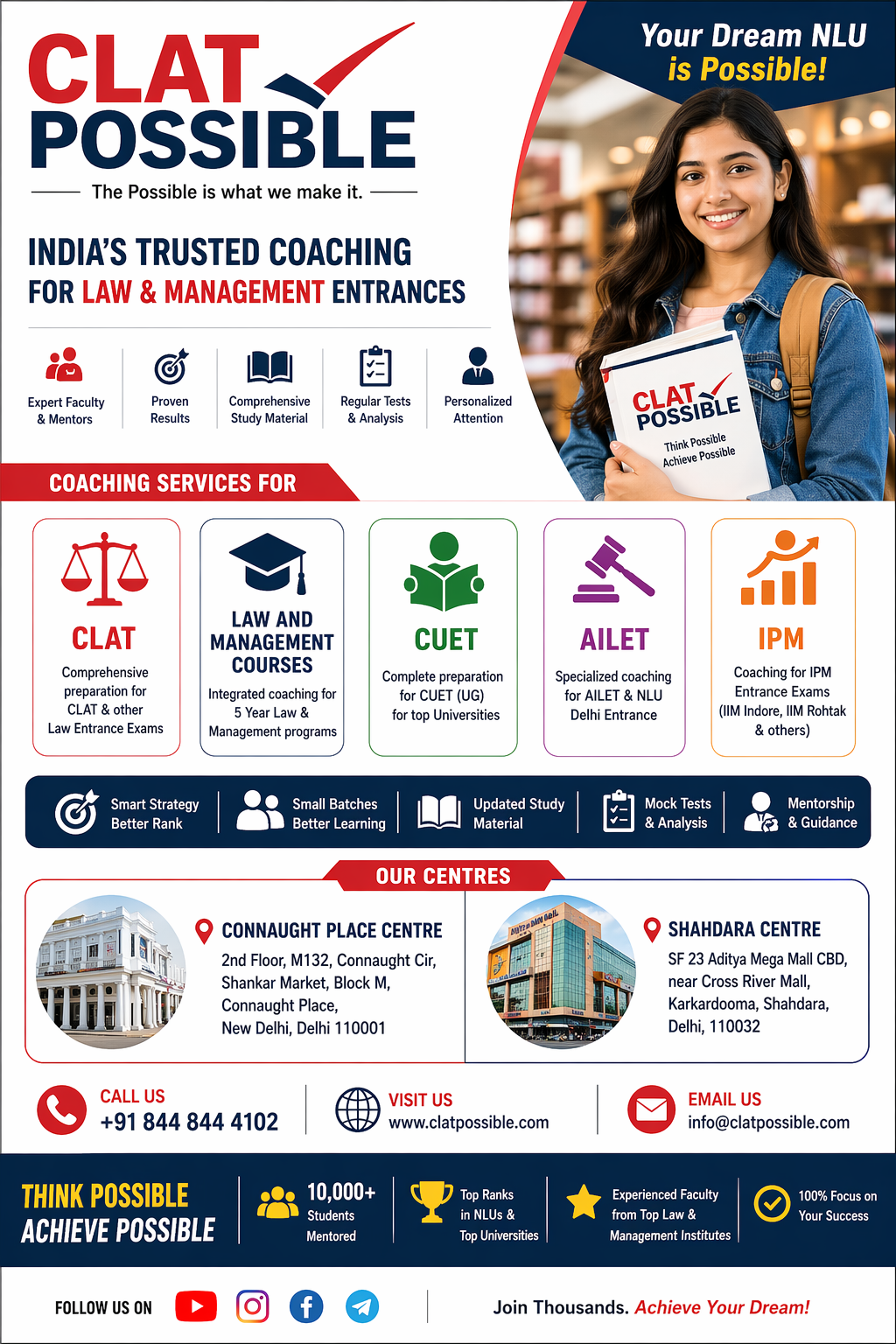 CLAT Possible – Best Coaching Institute for CLAT, CUET, IPM, AILET & Law Entrance Exams 🎓