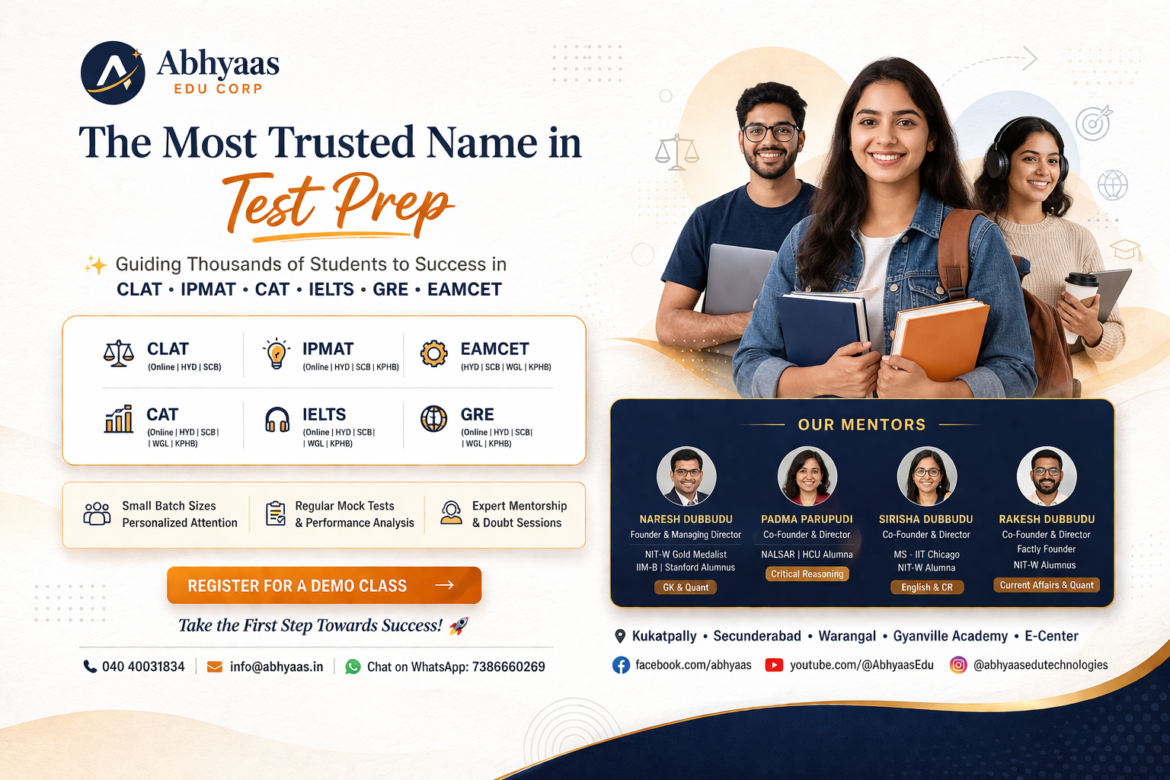 📚 Abhyaas Edu Corp – The Most Trusted Name in Test Prep for CLAT, IPMAT, CAT, IELTS, GRE & EAMCET 🚀